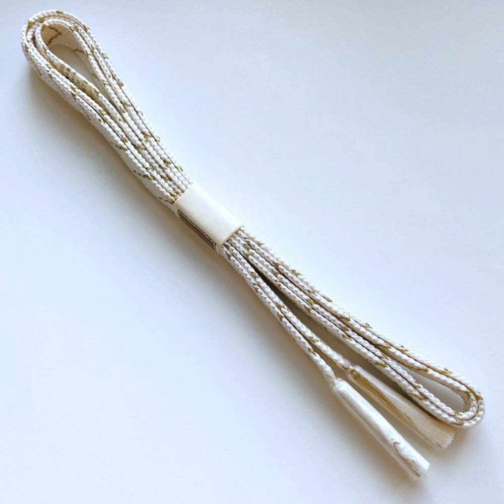 Japanese 100% Silk Obijime Obi Cord Kimono Accessory White Gold Threads New - Picture 6 of 11